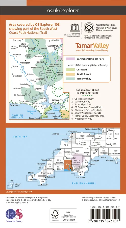OS Explorer - 108 - Lower Tamar Valley & Plymouth - Image 2