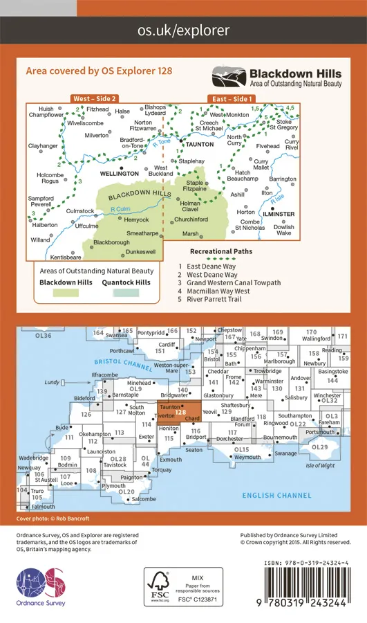 OS Explorer - 128 - Taunton & Blackdown Hills - Image 2