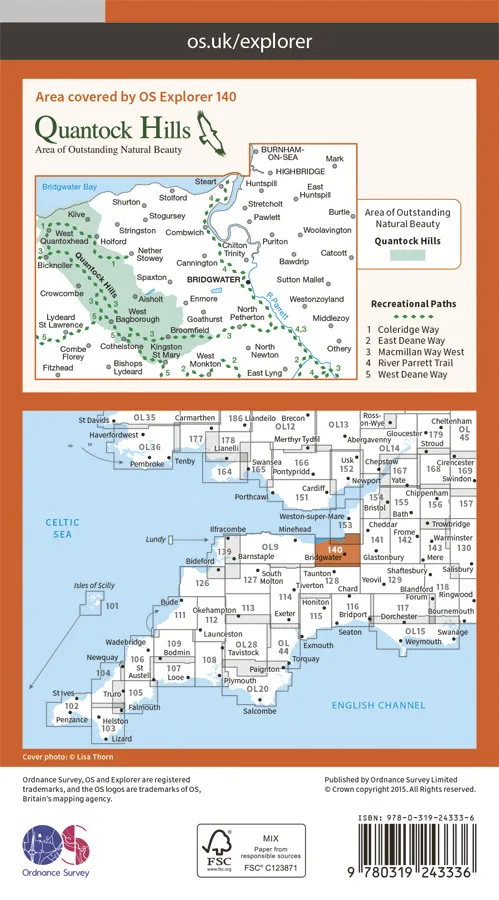 OS Explorer - 140 - Quantock Hills & Bridgwater - Image 2