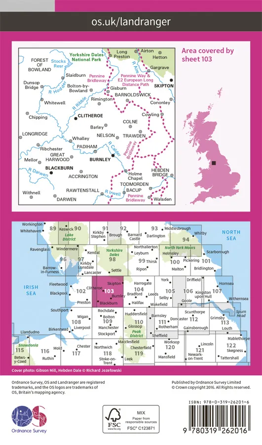 OS Landranger - 103 - Blackburn & Burnley, Clitheroe & Skipton - Image 2