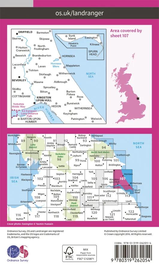 OS Landranger - 107 - Kingston upon Hull, Beverley & Driffield - Image 2
