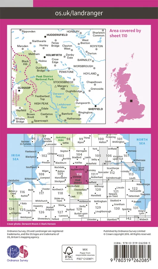 OS Landranger - 110 - Sheffield & Huddersfield, Glossop & Holmfirth - Image 2