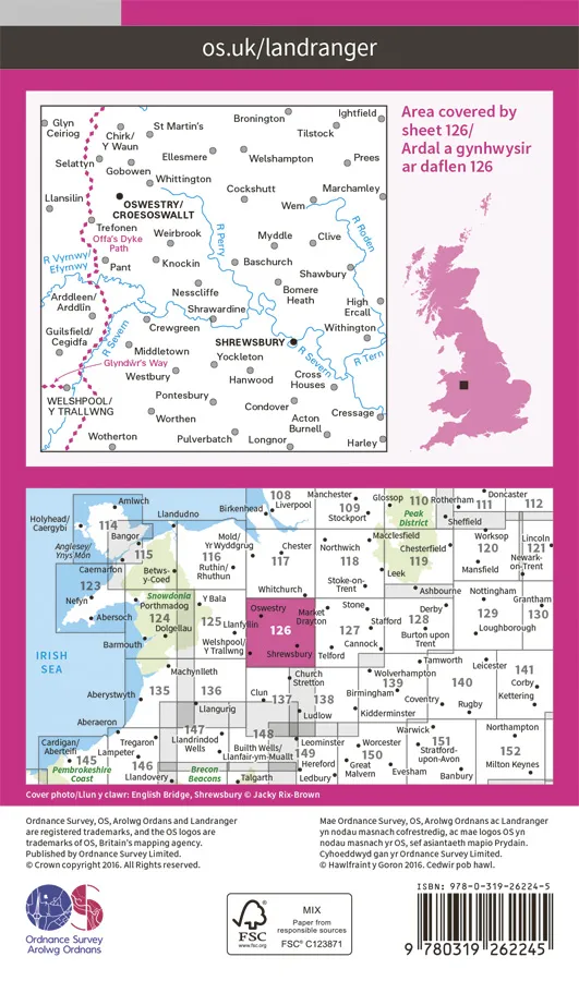 OS Landranger - 126 - Shrewsbury & Oswestry - Image 2