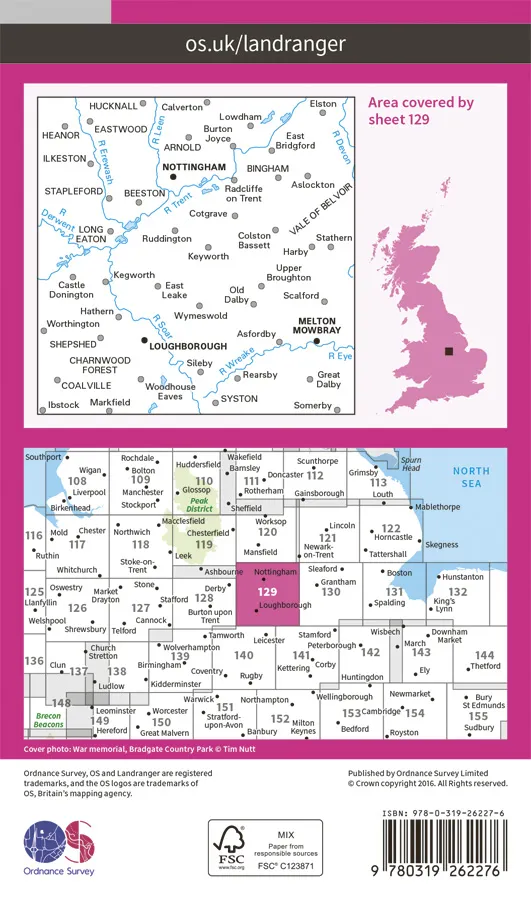 OS Landranger - 129 - Nottingham & Loughborough, Melton Mowbray - Image 2