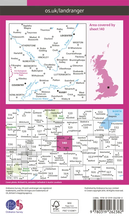 OS Landranger - 140 - Leicester, Coventry & Rugby - Image 2