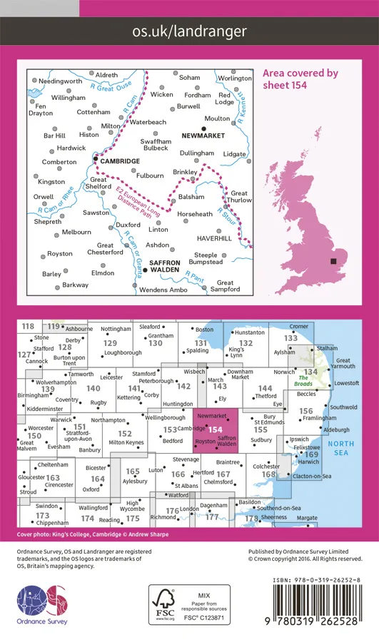 OS Landranger - 154 - Cambridge & Newmarket, Saffron Walden - Image 2