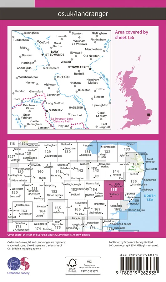 OS Landranger - 155 - Bury St Edmunds, Sudbury & Stowmarket - Image 2