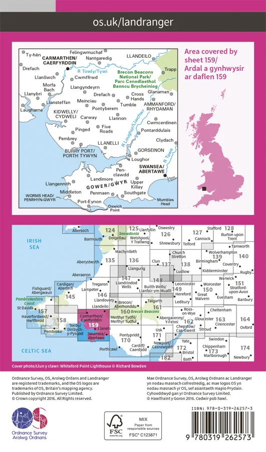 OS Landranger - 159 - Swansea & Gower, Carmarthen - Image 2