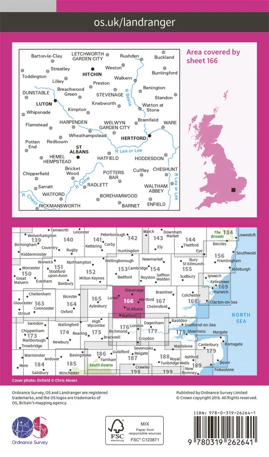 OS Landranger - 166 - Luton, Hertford, Hitchin & St Albans - Image 2
