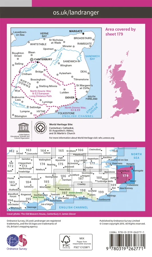 OS Landranger - 179 - Canterbury & East Kent, Dover - Image 2