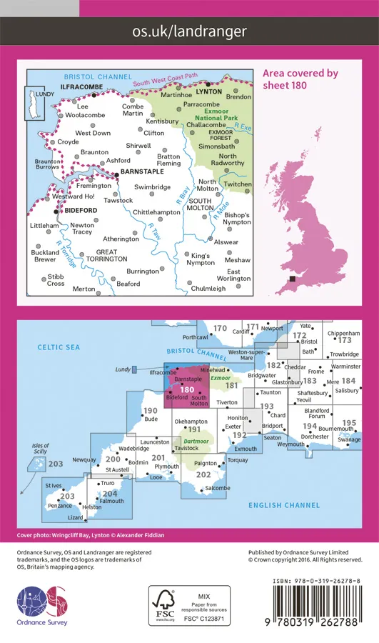 OS Landranger - 180 - Barnstaple & Ilfracombe, Lynton & Bideford - Image 2