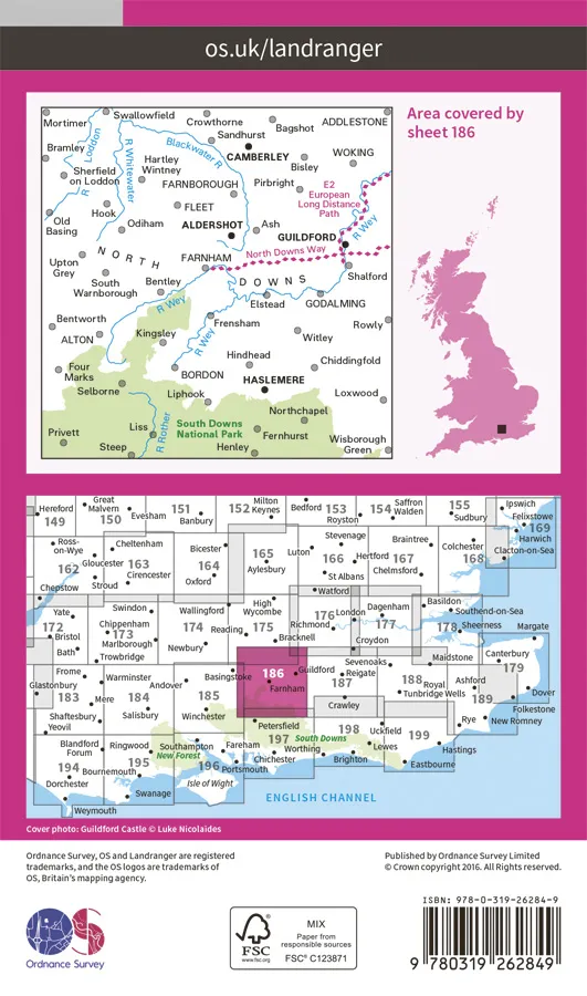 OS Landranger - 186 - Aldershot & Guildford, Camberley & Haslemere - Image 2