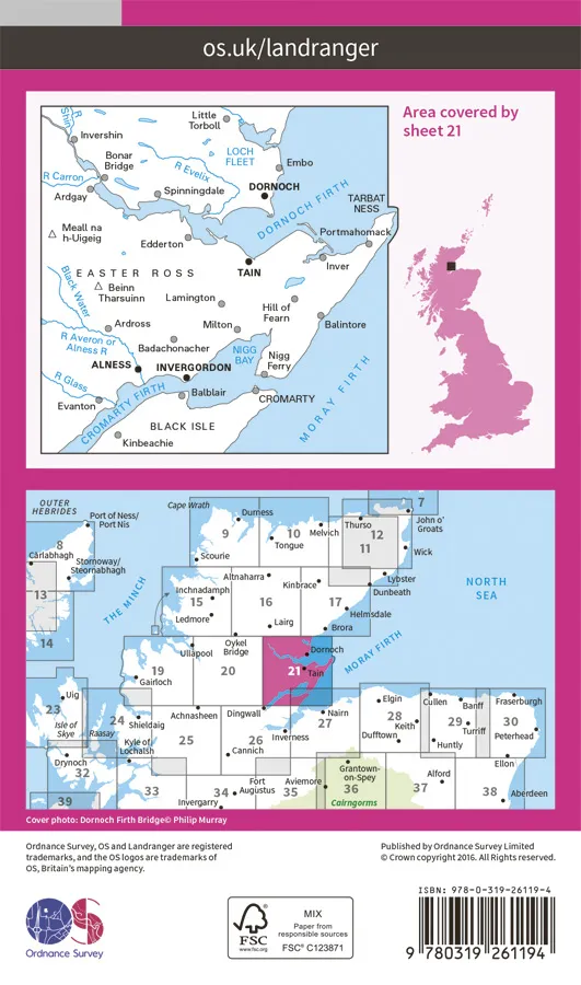 OS Landranger - 21 - Dornoch & Alness, Invergordon & Tain - Image 2