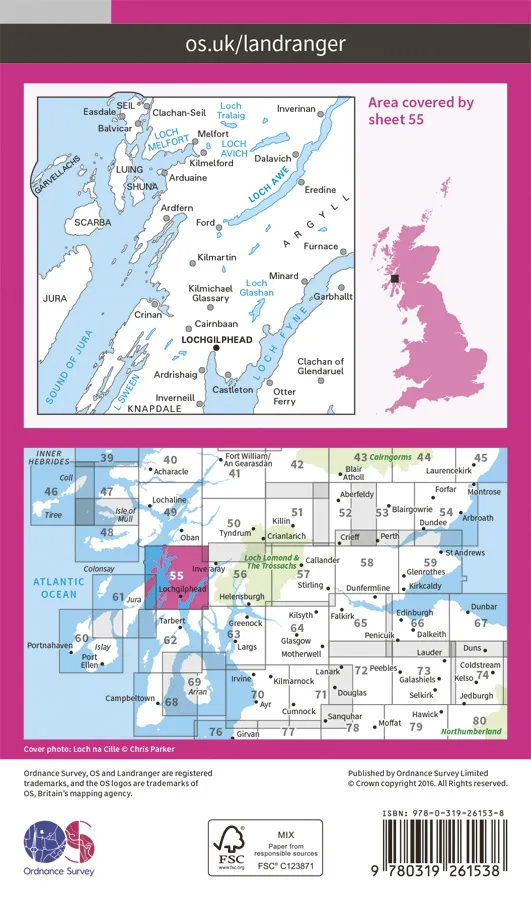 OS Landranger - 55 - Lochgilphead & Loch Awe - Image 2