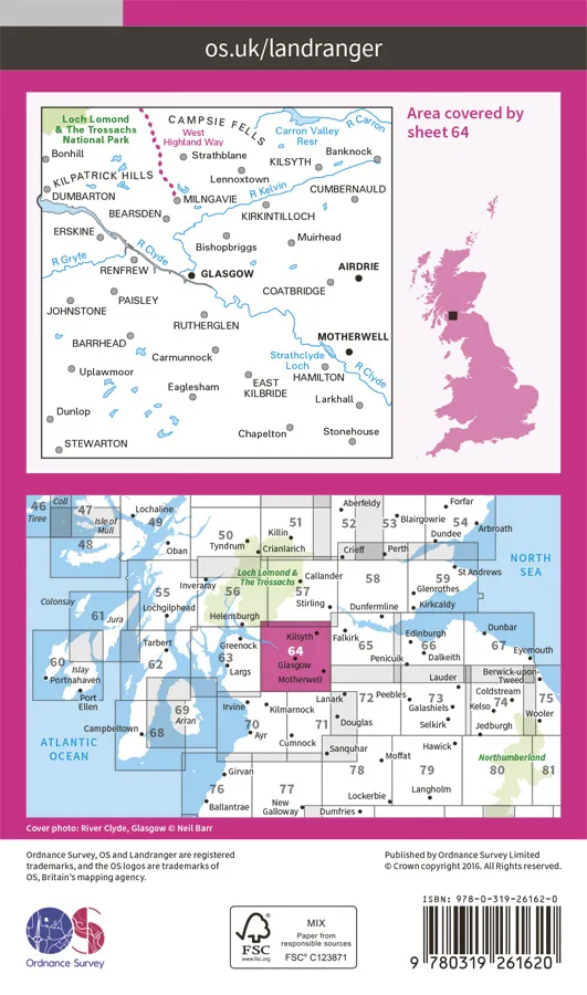 OS Landranger - 64 - Glasgow, Motherwell & Airdrie - Image 2