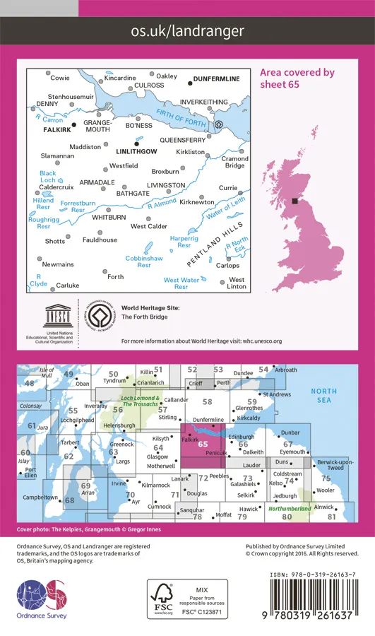 OS Landranger - 65 - Falkirk & Linlithgow, Dunfermline - Image 2