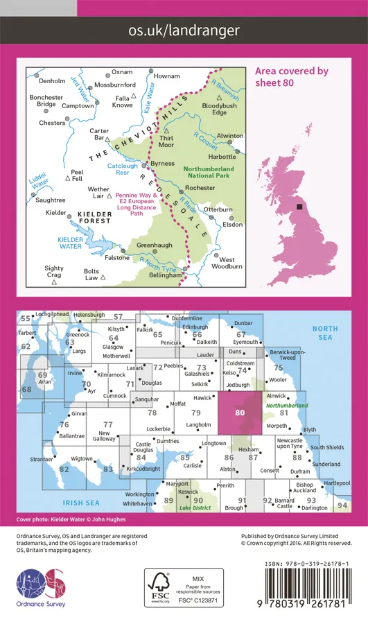 OS Landranger - 80 - Cheviot Hills & Kielder Water - Image 2
