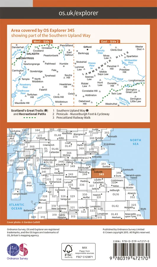 OS Explorer Active - 345 - Lammermuir Hills - Image 2