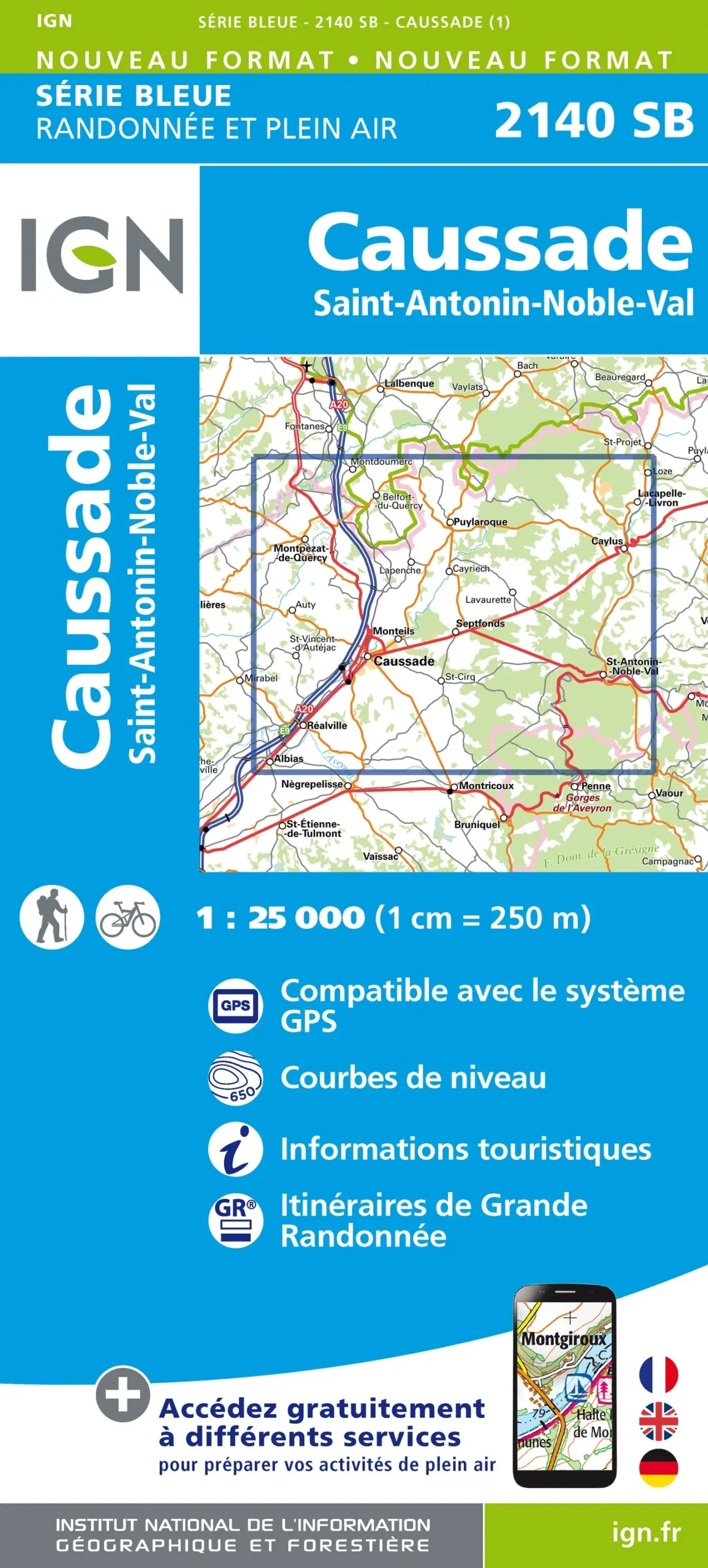 IGN Top 25 - Serie Bleu - Caussade / St-Antonin-Noble-Val 2140 - Image 2