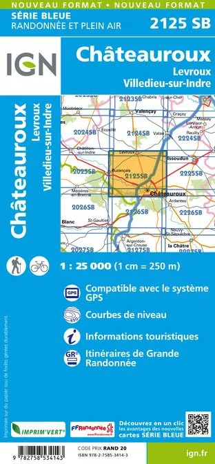 IGN Top 25 - Serie Bleu - Châteauroux / Levroux / Villedieu-sur-Indre 2125 - Image 2