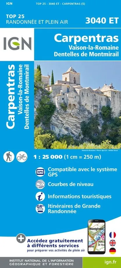 IGN Top 25 - Carpentras / Vaison-la-Romaine / Dentelles de Montmirail