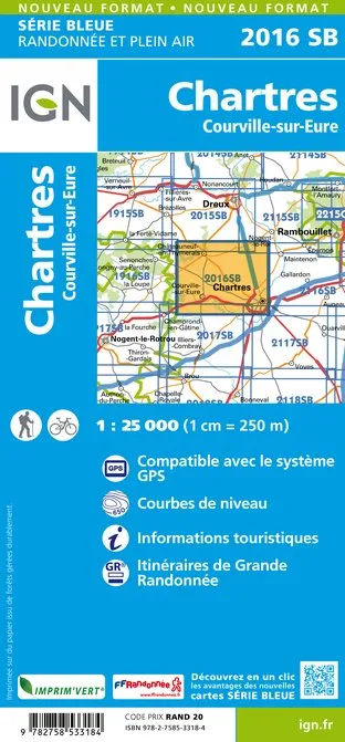 IGN Top 25 - Serie Bleu - Chartres - Courville-sur Eure 2016 - Image 2
