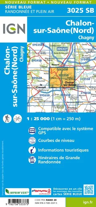 IGN Top 25 - Serie Bleu - Chalon-sur-Saône (Nord) - Chagny 3025 - Image 2