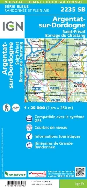 IGN Top 25 - Serie Bleu - Argentat-sur-Dordogne / St-Privat / Barrage du Chastang 2235 - Image 2