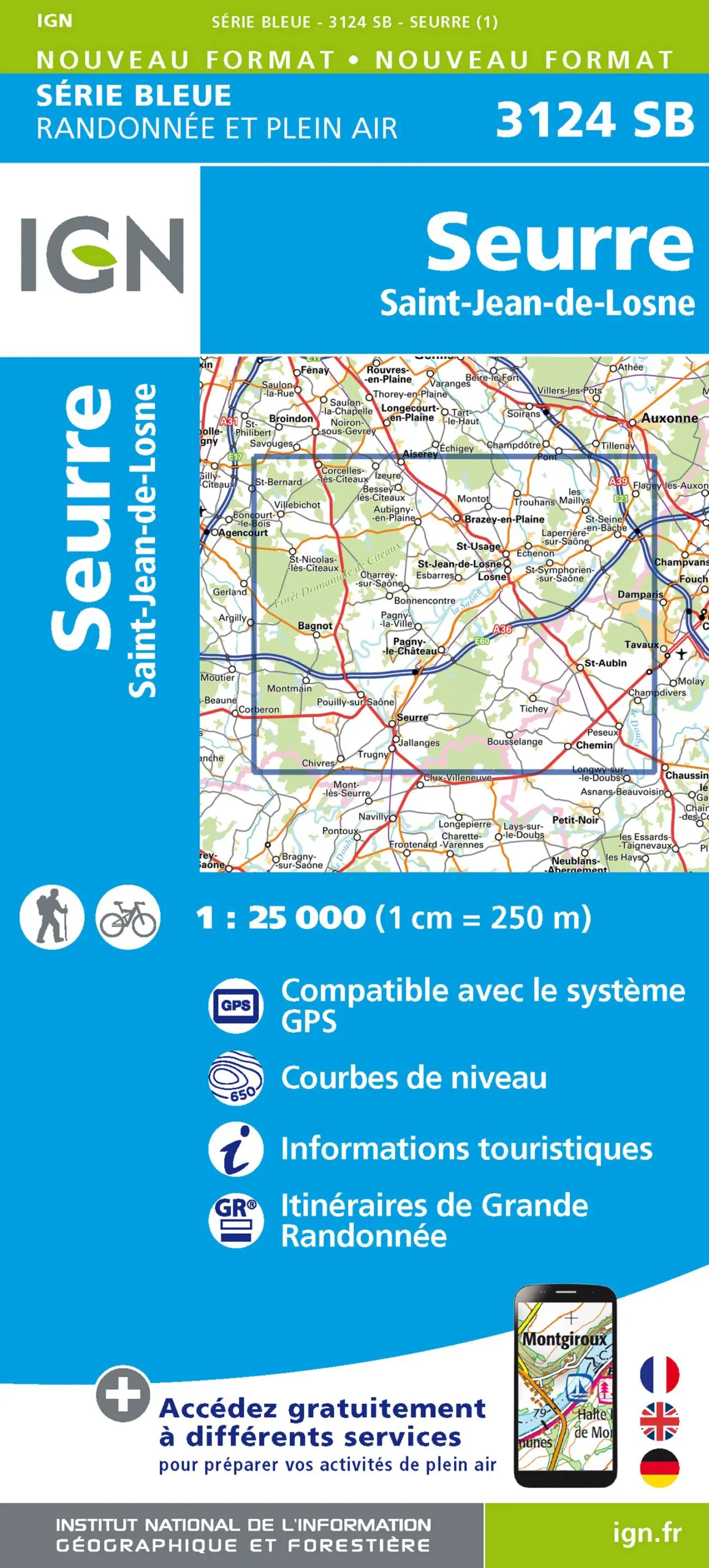 IGN Top 25 - Serie Bleu - Seurre / St-Jean-de-Losne 3124