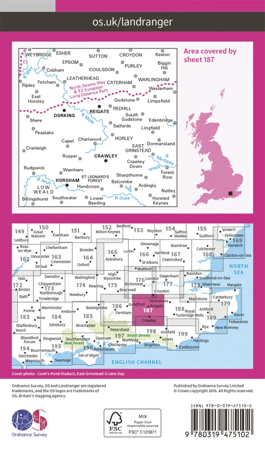 OS Landranger Active - 187 - Dorking, Reigate & Crawley - Image 2