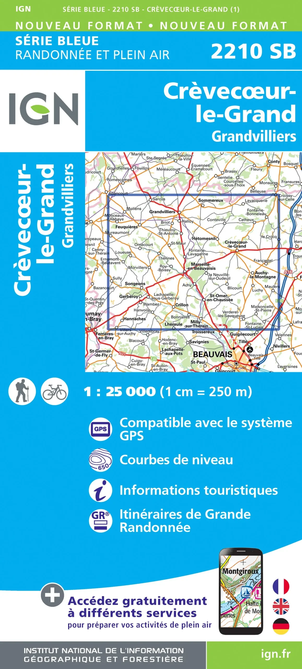 IGN Top 25 - Serie Bleu - Crèvecoeur-le-Grand / Grandvilliers 2210 - Image 2