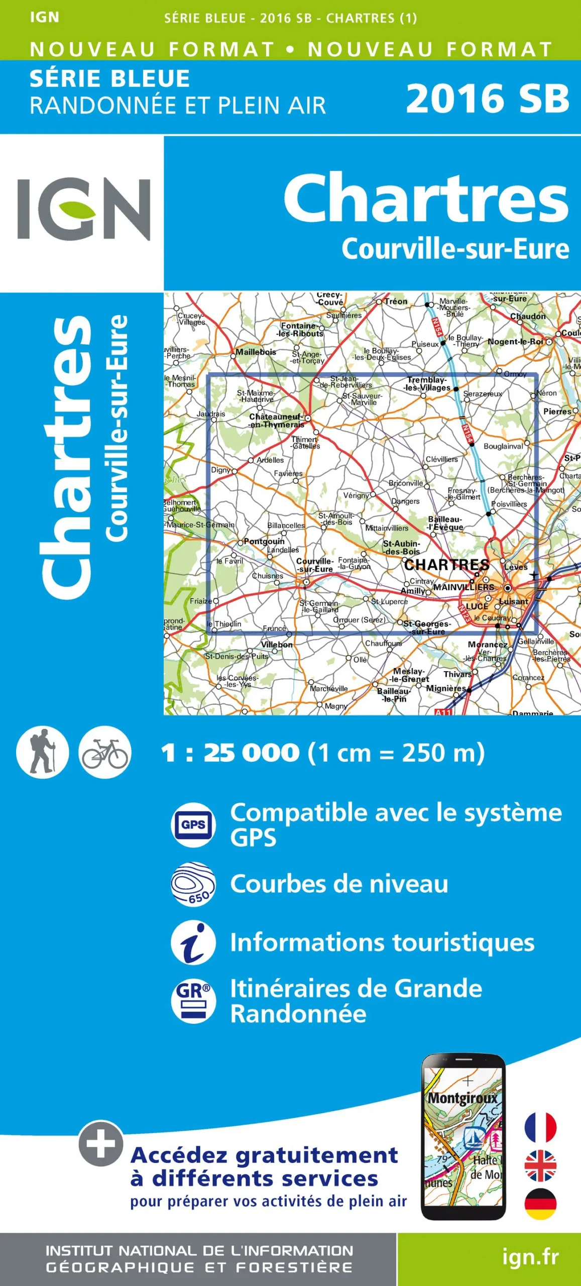IGN Top 25 - Serie Bleu - Chartres - Courville-sur Eure 2016