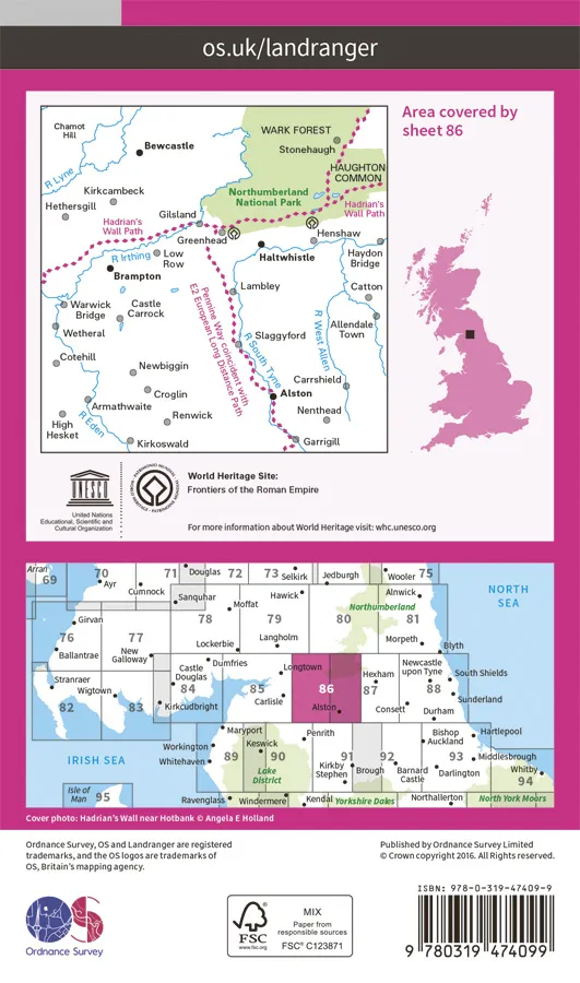 OS Landranger Active - 86 - Haltwhistle & Brampton, Bewcastle & Alston - Image 2