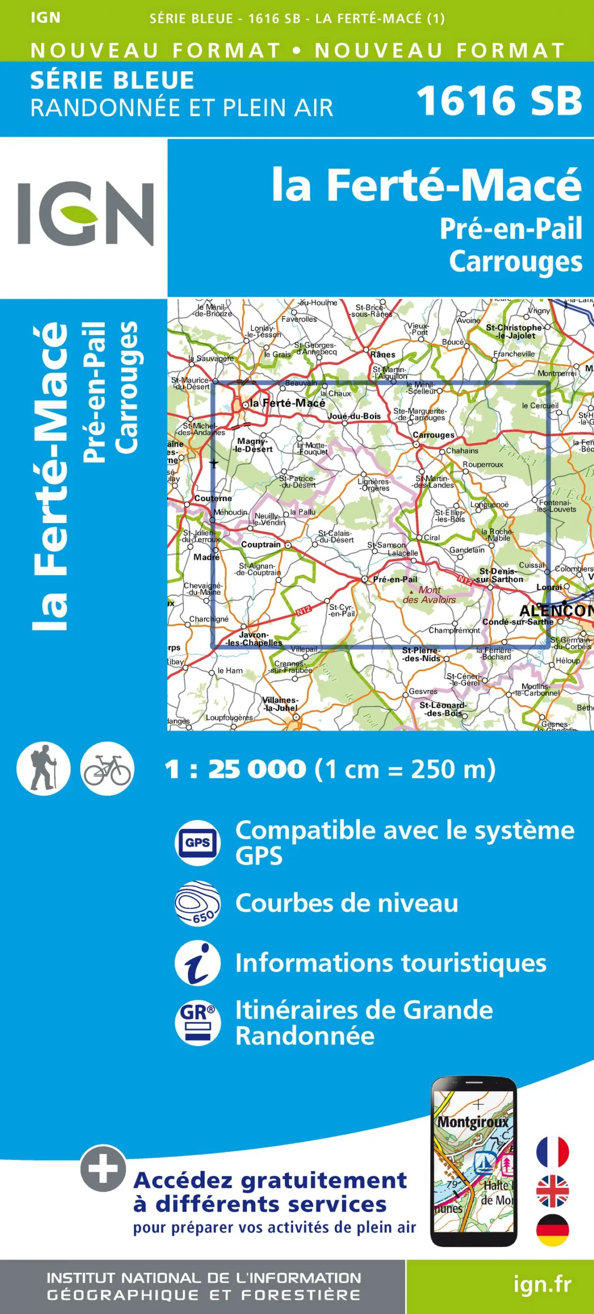 IGN Top 25 - Serie Bleu - La Ferté-Macé / Pré-en-Pail / Carrouges 1616 - Image 2