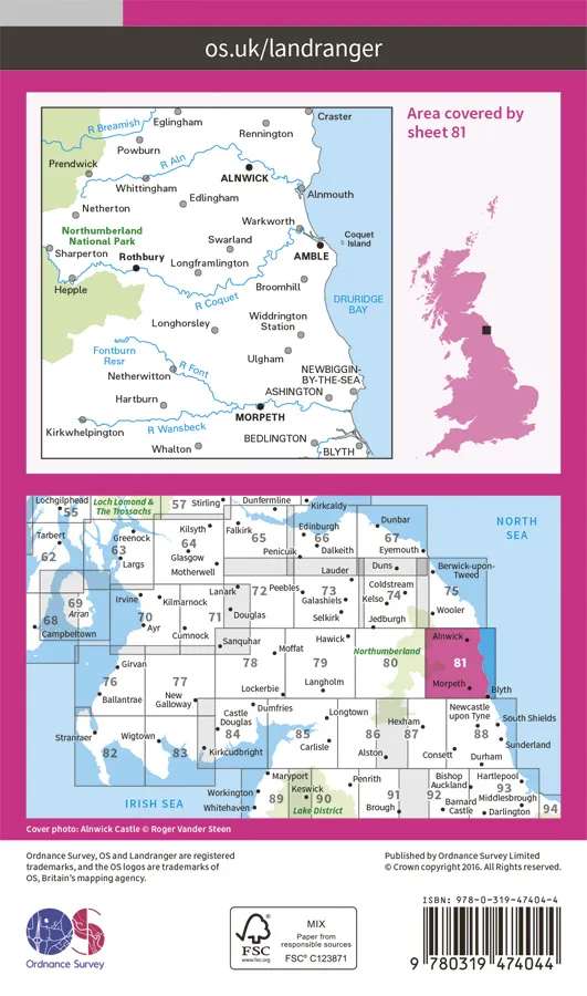 OS Landranger Active - 81 - Alnwick & Morpeth, Rothbury & Amble - Image 2