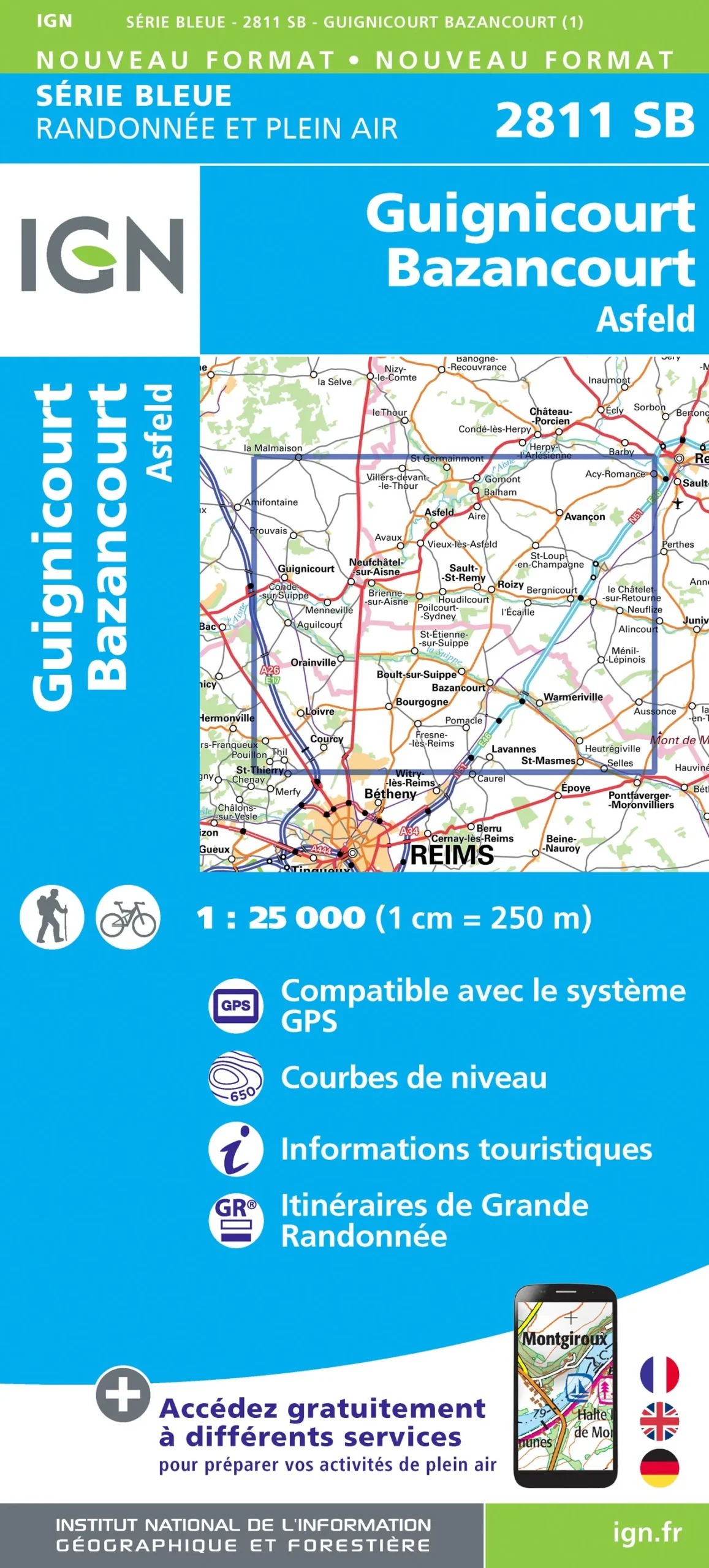 IGN Top 25 - Serie Bleu - Guignicourt / Bazancourt / Asfeld 2811 - Image 2