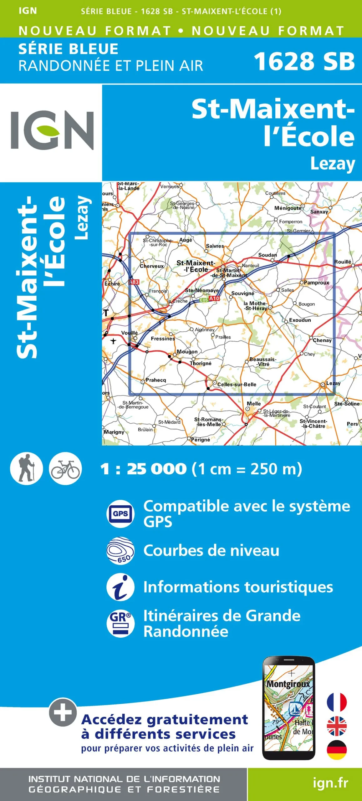 IGN Top 25 - Serie Bleu - St-Maixent-l'Ecole - Lezay 1628 - Image 2