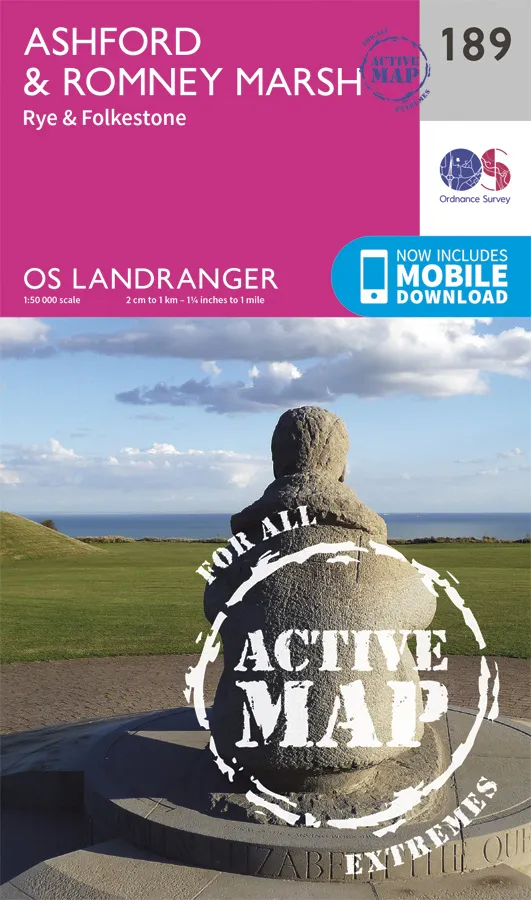 OS Landranger Active - 189 - Ashford & Romney Marsh, Rye & Folkestone