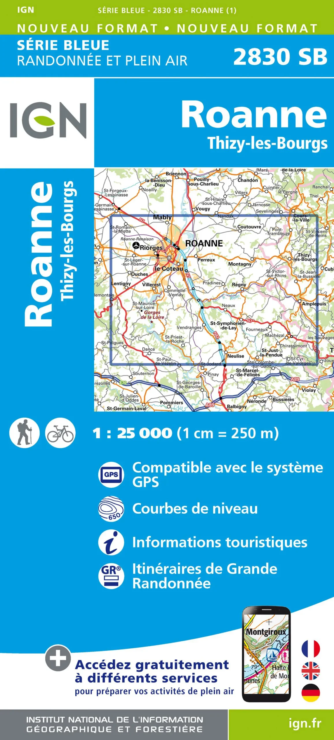 IGN Top 25 - Serie Bleu - Roanne / Thizy-les-Bourgs 2830