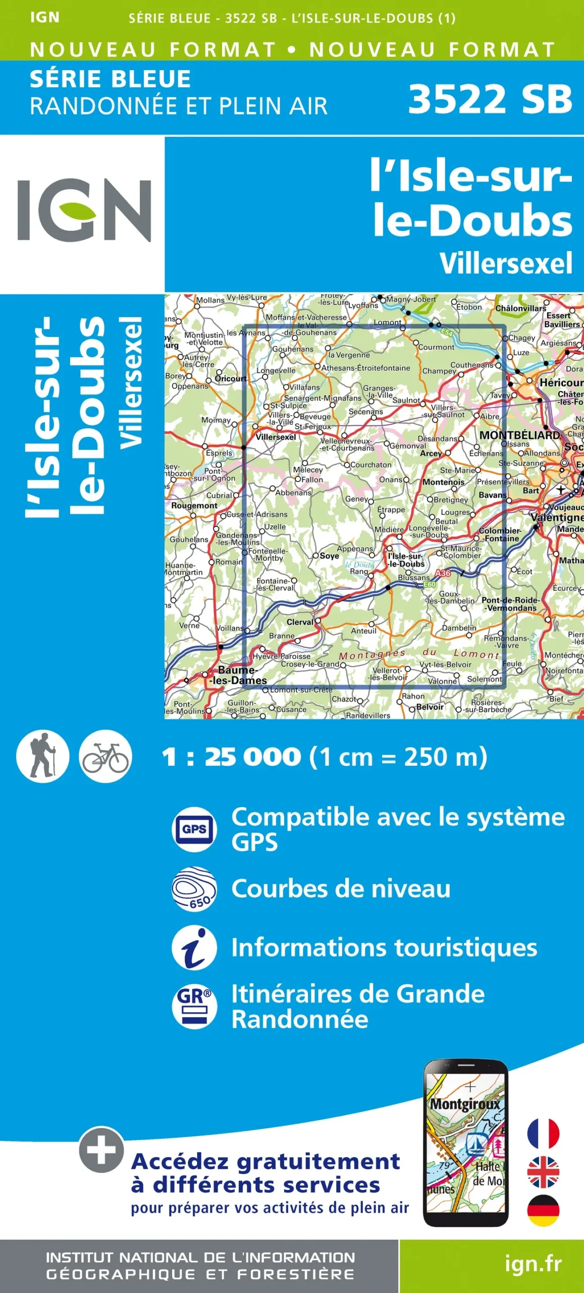 IGN Top 25 - Serie Bleu - L'isle-sur-le-Doubs / Villersexel 3522 - Image 2