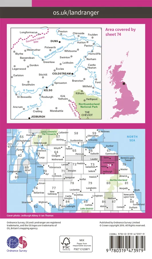 OS Landranger Active - 74 - Kelso & Coldstream, Jedburgh - Image 2