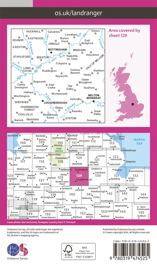 OS Landranger Active - 129 - Nottingham & Loughborough, Melton Mowbray - Image 2