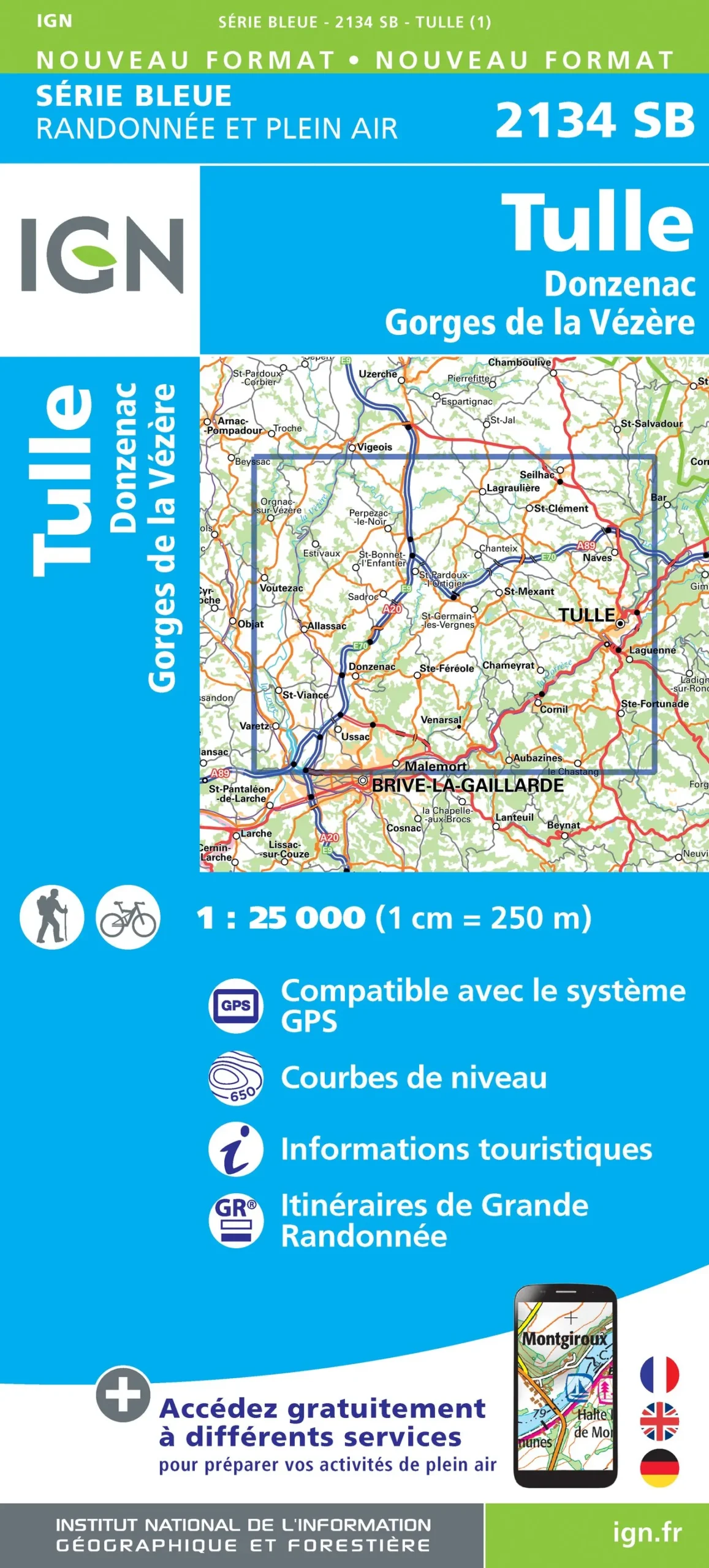 IGN Top 25 - Serie Bleu - Tulle / Donzenac / Gorges de la Vézère 2134