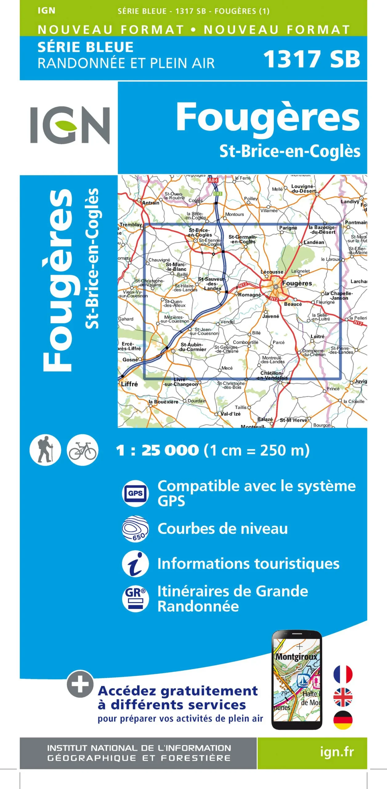 IGN Top 25 - Serie Bleu - Fougères / St-Brice-en-Coglès 1317