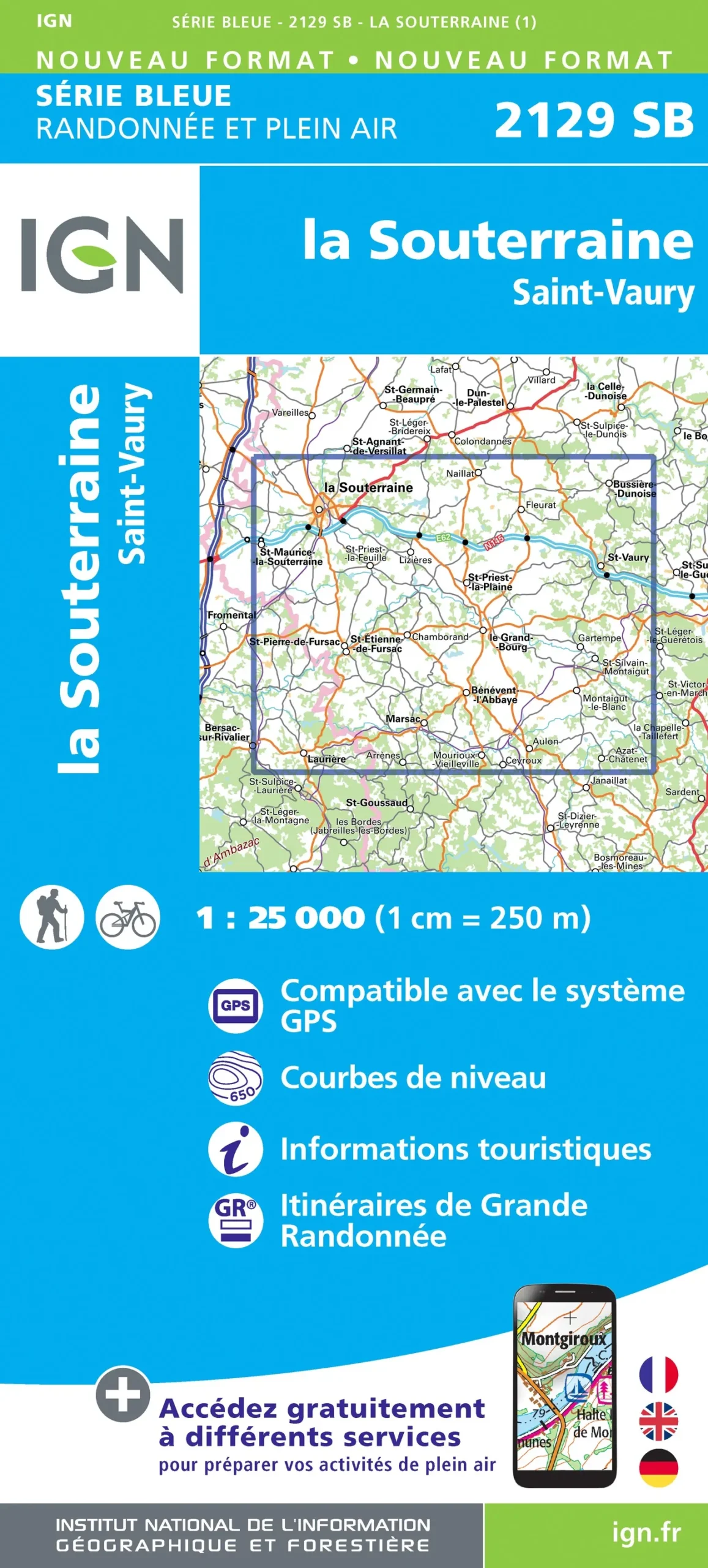 IGN Top 25 - Serie Bleu - La Souterraine / St-Vaury 2129