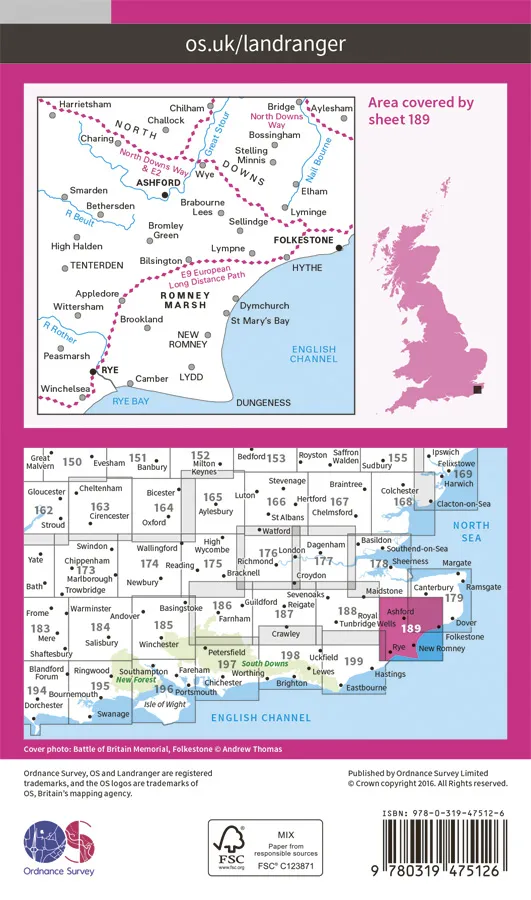 OS Landranger Active - 189 - Ashford & Romney Marsh, Rye & Folkestone - Image 2