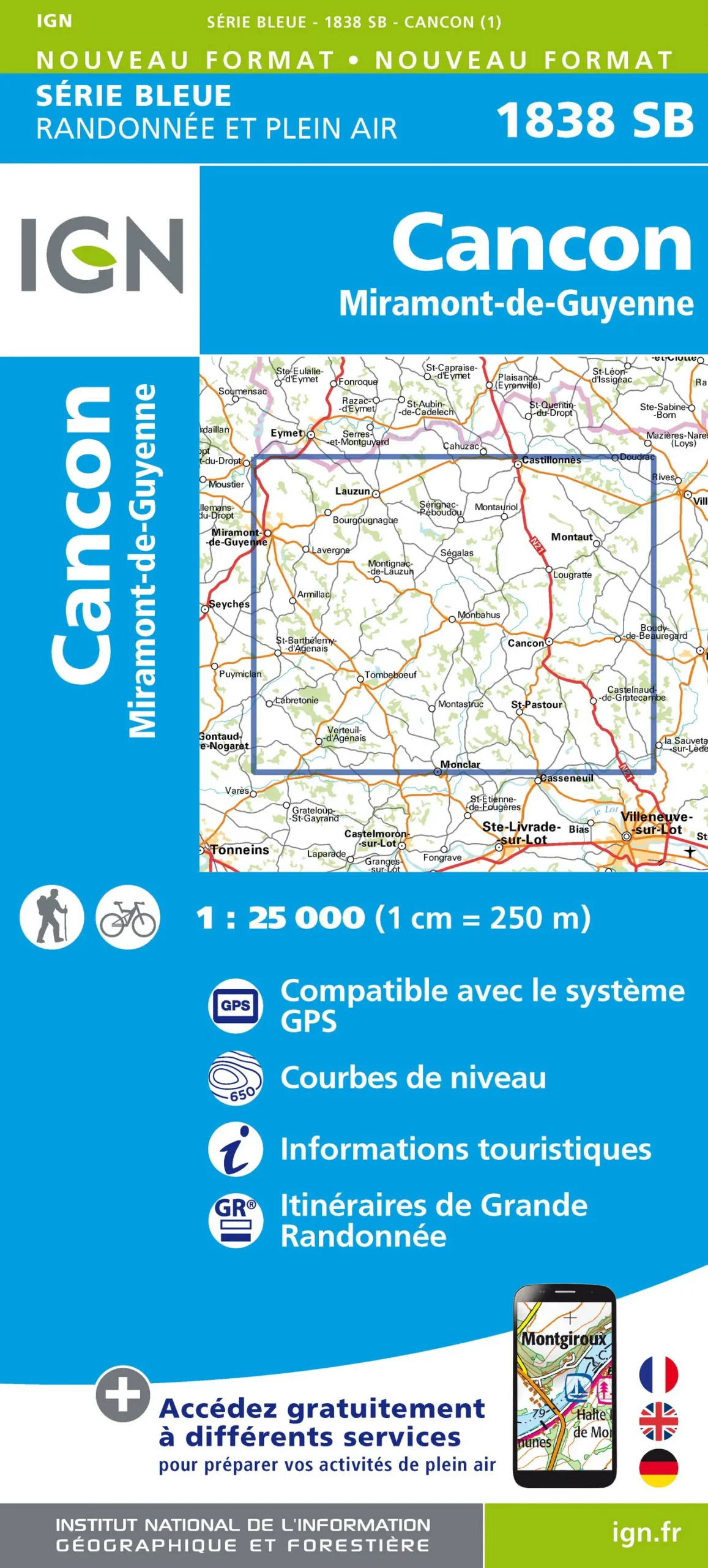 IGN Top 25 - Serie Bleu - Cancon - Miramont-de-Guyenne 1838