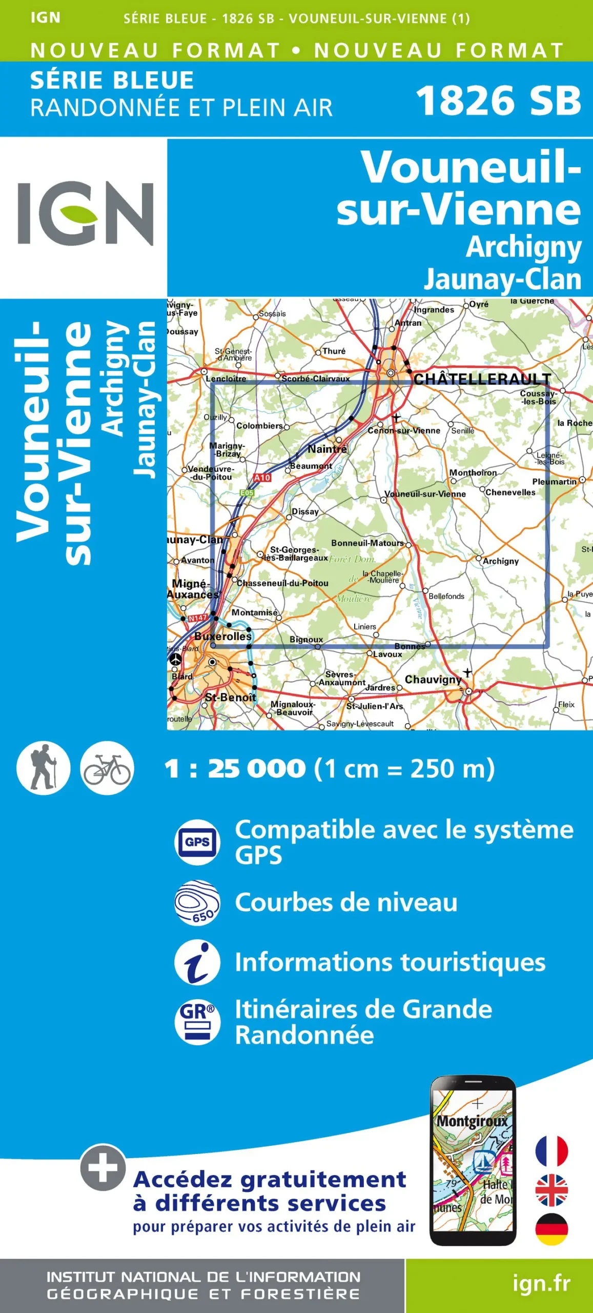 IGN Top 25 - Serie Bleu - Vouneuil-sur-Vienne / Archigny / Jaunay-Clan 1826 - Image 2