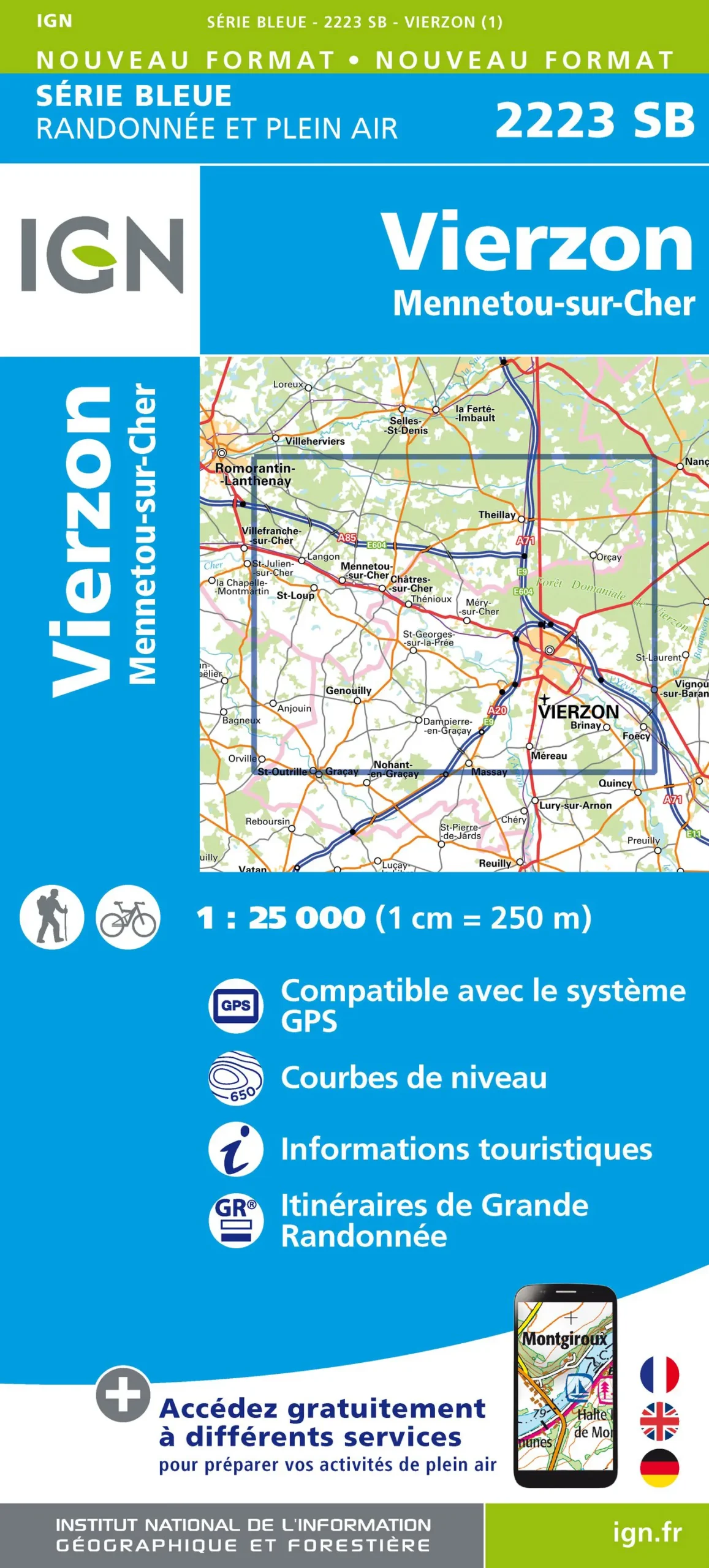 IGN Top 25 - Serie Bleu - Vierzon - Mennetou-sur-Cher 2223