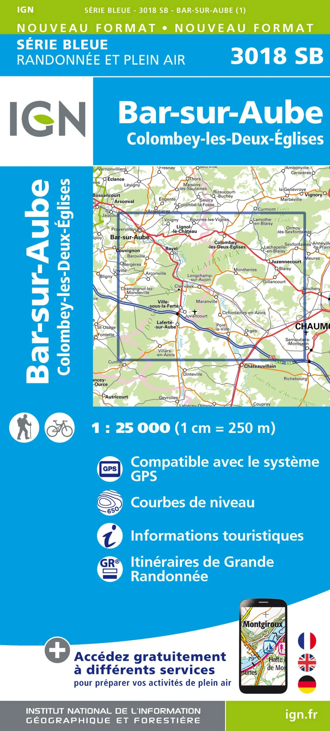 IGN Top 25 - Serie Bleu - Bar-sur-Aube / Colombey-les-Deux-Eglises 3018